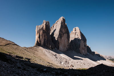 Rock formation of tre cime di lavaredo in the dolomites