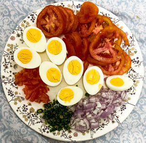 High angle view of breakfast served in plate