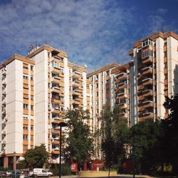 Low angle view of residential buildings against sky