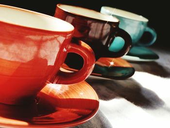 Close-up of red object on table