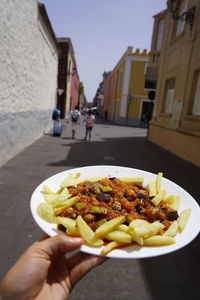 Midsection of person holding food in plate