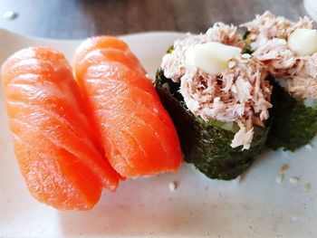 Close-up of sushi served in plate