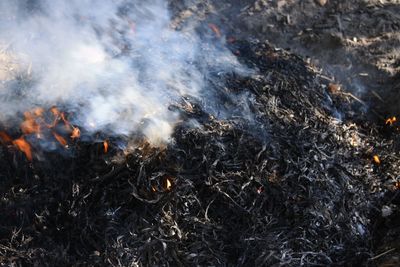 High angle view of bonfire
