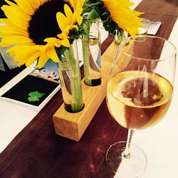 High angle view of drink on table