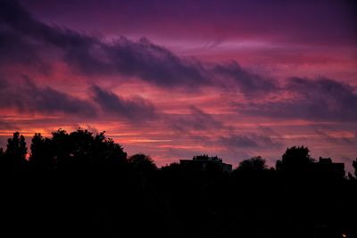 Silhouette trees against sky at sunset