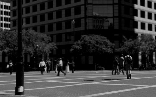 People walking on city street