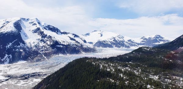 Scenic view of snowcapped mountains against sky