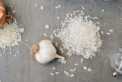 High angle view of food on floor