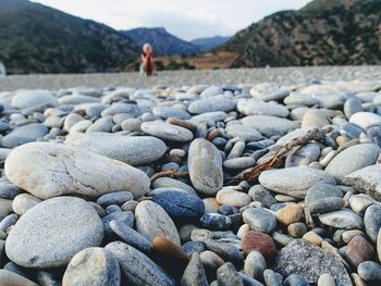 Stones on pebbles at beach