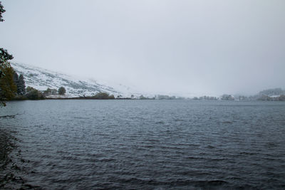 Scenic view of lake against sky during winter