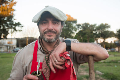 Portrait of south american man drinking traditional drink