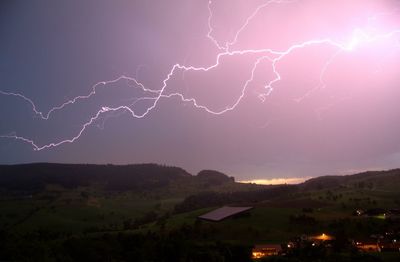 Scenic view of landscape against sky at night