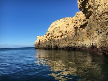 Scenic view of sea against clear blue sky