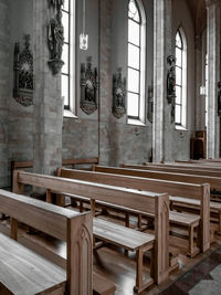 Empty benches in building