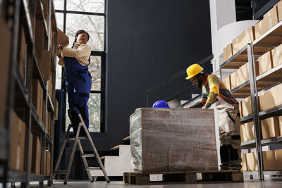 Low angle view of woman working at home