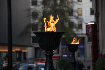 Close-up of burning candles