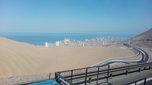 Scenic view of sea against clear blue sky