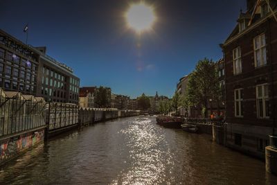 Canal amidst buildings in city against sky