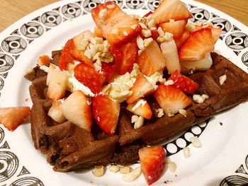 High angle view of food served in plate