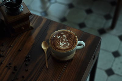 High angle view of coffee on table