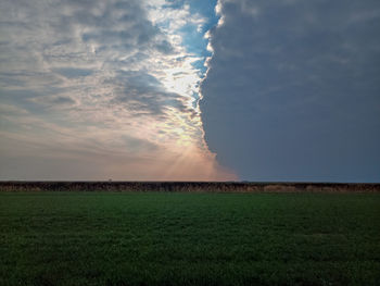 Scenic view of agricultural field against sky