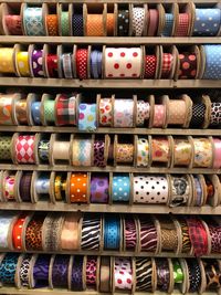 Full frame shot of multi colored ribbons for sale at store