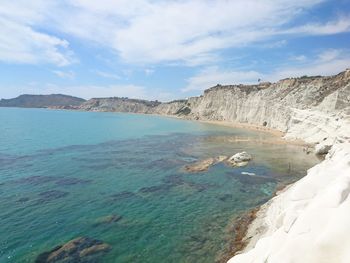 Scenic view of sea against cloudy sky