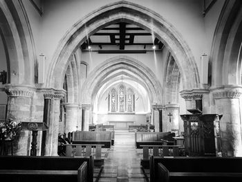 Empty benches in the church