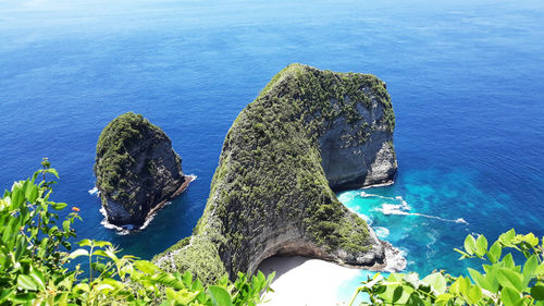 High angle view of rock formation in sea