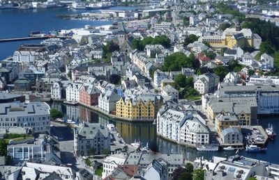 High angle view of buildings in city