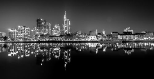 Reflection of illuminated buildings in city at night