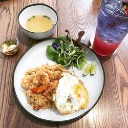 High angle view of food in plate on table