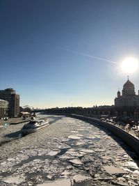 View of cityscape against clear sky