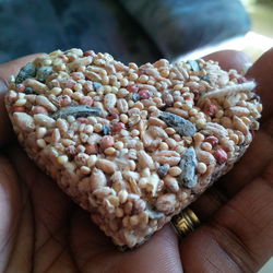 Close-up of hand holding heart shape snack