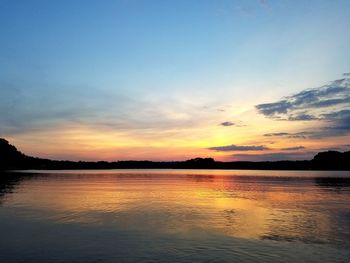 Scenic view of lake against sky at sunset