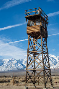 Wooden watchtower at manzanar prison camp