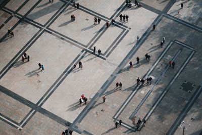 High angle view of people walking in airport