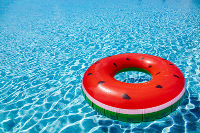 High angle view of inflatable ring in swimming pool