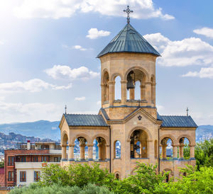 Bell tower of holy trinity cathedral of tbilisi commonly known as sameba in georgia