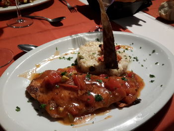 Close-up of meal served in plate