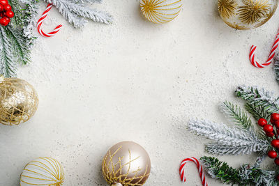 Directly above shot of christmas decorations on table