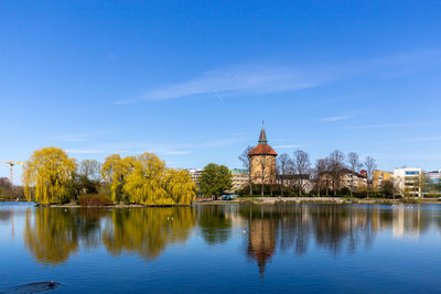 Reflection of buildings in water