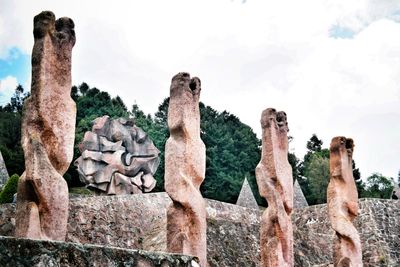 Low angle view of animal on rock against sky