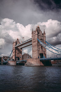 View of bridge over river against cloudy sky