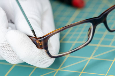 Close-up of eyeglasses on sunglasses