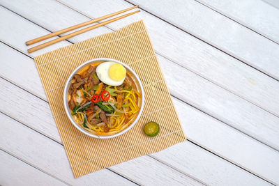 Directly above shot of food served in bowl