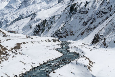 Scenic view of snow covered mountains