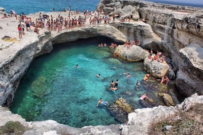 High angle view of people at beach