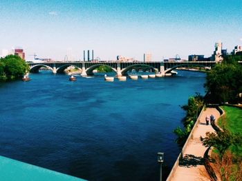 Bridge over river against blue sky