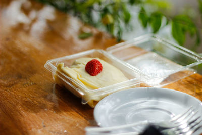 Close-up of dessert on table